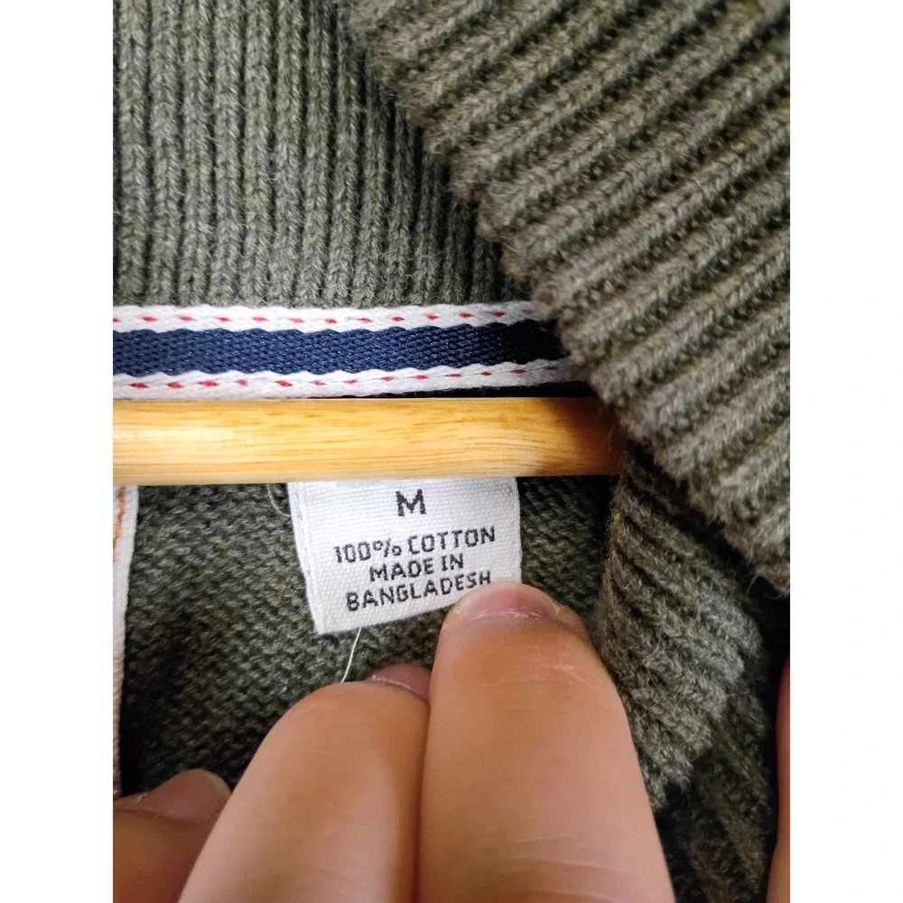 Grandpa Core Weatherproof Vintage Mens Medium Olive Green Shawl Collar Sweater